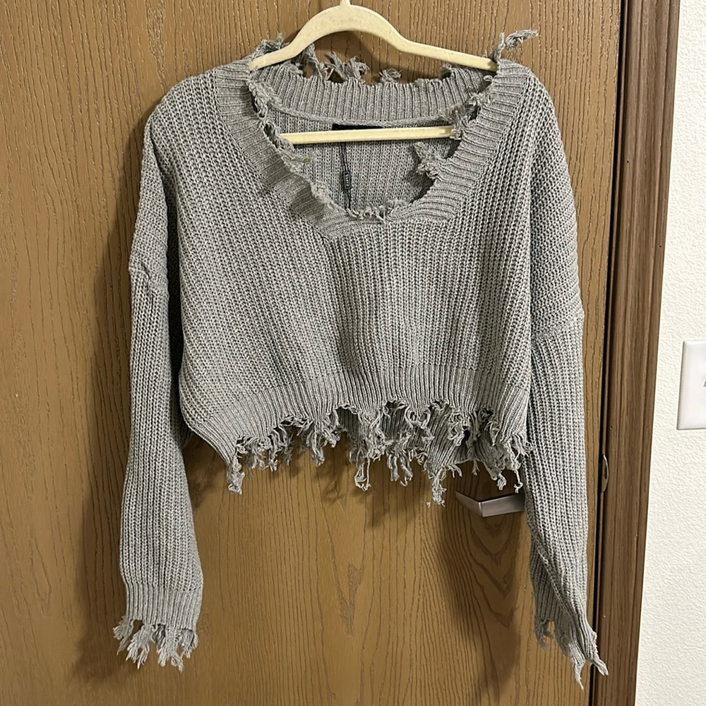 Distressed Cropped Sweater